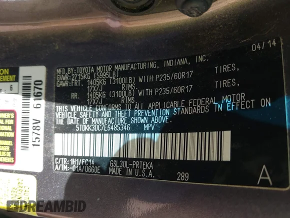 ✅ 2014 Toyota Sienna LE • VIN: 5TDKK3DC7ES485346 • Lot: 45318694. Wystawiony na IAAI z przebiegiem 144 909 mil. Bezpłatny archiwum sprzedaży aukcyjnych z USA i szczegółowy raport historii pojazdu na DreamBid. Zdjęcie 9.