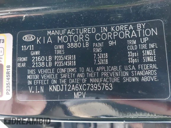 ✅ 2012 Kia Soul + • VIN: KNDJT2A6XC7395763 • Lot: 42686231. Listed on IAAI with 93,931 mi. Free auction sales archive from the USA and detailed vehicle history report at DreamBid. Image 9.