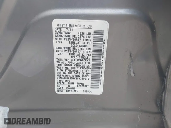 ✅ 2012 Nissan Rogue S • VIN: JN8AS5MV2CW350219 • Lot: 45359064. Listed on IAAI with 151,077 mi. Free auction sales archive from the USA and detailed vehicle history report at DreamBid. Image 9.