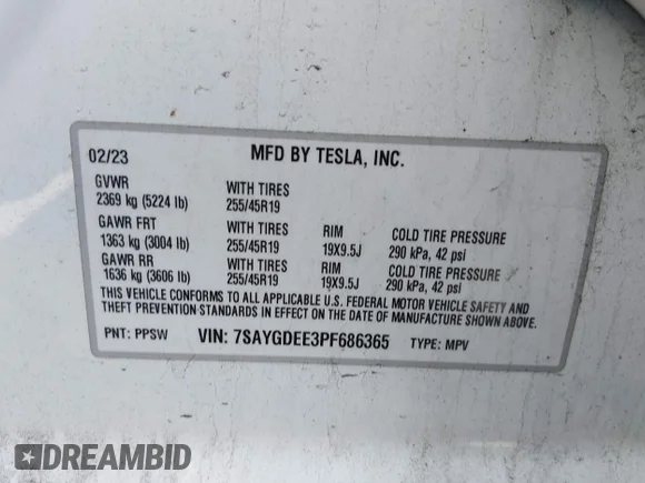 ✅ 2023 Tesla Model Y Long Range • VIN: 7SAYGDEE3PF686365 • Лот: 45142412. Опубликован ранее на IAAI с пробегом 31 281 миль. Бесплатный доступ к архиву аукционных продаж из США и подробный отчёт об истории автомобиля на DreamBid. Изображение 9.
