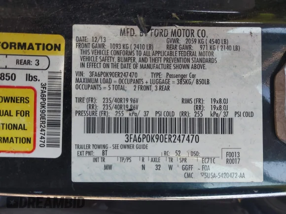 ✅ 2014 Ford Fusion Titanium • VIN: 3FA6P0K90ER247470 • Lot: 43442336. Wystawiony na IAAI z przebiegiem 205 975 mil. Bezpłatny archiwum sprzedaży aukcyjnych z USA i szczegółowy raport historii pojazdu na DreamBid. Zdjęcie 9.