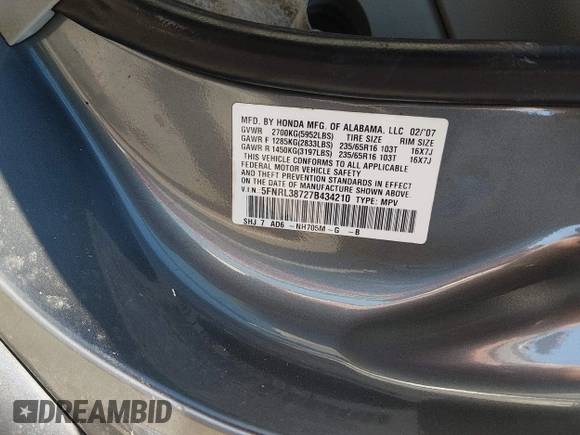 ✅ 2007 Honda Odyssey EX-L • VIN: 5FNRL38727B434210 • Lot: 44462833. Wystawiony na IAAI z przebiegiem 261 316 mil. Bezpłatny archiwum sprzedaży aukcyjnych z USA i szczegółowy raport historii pojazdu na DreamBid. Zdjęcie 9.