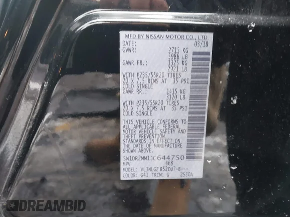 ✅ 2018 Nissan Pathfinder SV • VIN: 5N1DR2MM1JC644750 • Lot: 43954578. Wystawiony na IAAI z przebiegiem 109 026 mil. Bezpłatny archiwum sprzedaży aukcyjnych z USA i szczegółowy raport historii pojazdu na DreamBid. Zdjęcie 9.