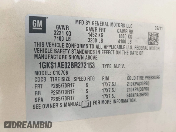 ✅ 2011 GMC Yukon SLE • VIN: 1GKS1AE02BR272153 • Lot: 43329047. Wystawiony na IAAI z przebiegiem 210 695 mil. Bezpłatny archiwum sprzedaży aukcyjnych z USA i szczegółowy raport historii pojazdu na DreamBid. Zdjęcie 9.