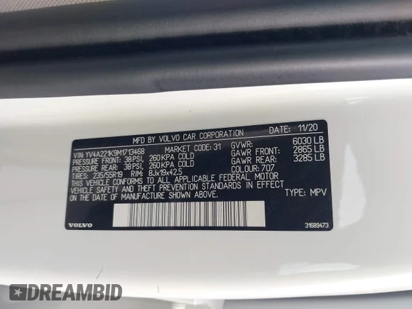 ✅ 2021 Volvo XC90 Momentum • VIN: YV4A221K9M1713468 • Lot: 44038922. Wystawiony na IAAI z przebiegiem 49 807 mil. Bezpłatny archiwum sprzedaży aukcyjnych z USA i szczegółowy raport historii pojazdu na DreamBid. Zdjęcie 9.