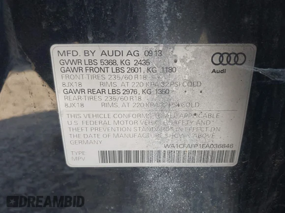 ✅ 2014 Audi Q5 Premium • VIN: WA1CFAFP1EA036846 • Lot: 45263347. Wystawiony na IAAI z przebiegiem 148 714 mil. Bezpłatny archiwum sprzedaży aukcyjnych z USA i szczegółowy raport historii pojazdu na DreamBid. Zdjęcie 9.
