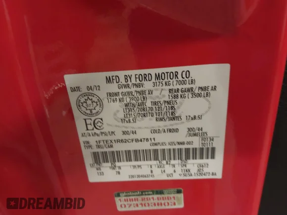 ✅ 2012 Ford F-150 SVT Raptor • VIN: 1FTEX1R62CFB47811 • Лот: 43971472. Опубліковано раніше на IAAI з пробігом 154 210 миль. Безкоштовний доступ до архіву аукціонних продажів зі США та докладний звіт про історію автомобіля на DreamBid. Зображення 9.