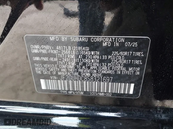 ✅ 2025 Subaru Crosstrek Premium • VIN: JF2GUHDC8S8321697 • Lot: 44931452. Wystawiony na IAAI z przebiegiem 2 985 mil. Bezpłatny archiwum sprzedaży aukcyjnych z USA i szczegółowy raport historii pojazdu na DreamBid. Zdjęcie 9.