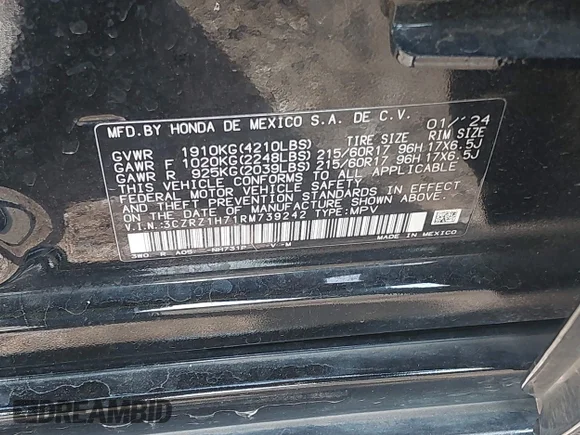 ✅ 2024 Honda HR-V EX-L • VIN: 3CZRZ1H71RM739242 • Lot: 44363666. Wystawiony na IAAI z przebiegiem Nie podano. Bezpłatny archiwum sprzedaży aukcyjnych z USA i szczegółowy raport historii pojazdu na DreamBid. Zdjęcie 9.