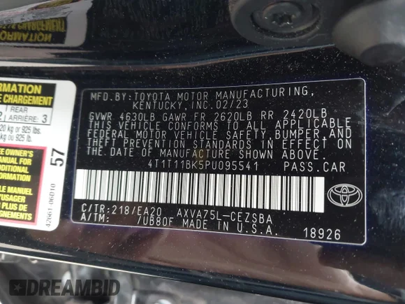 ✅ 2023 Toyota Camry SE • VIN: 4T1T11BK5PU095541 • Lot: 45081038. Wystawiony na IAAI z przebiegiem 47 615 mil. Bezpłatny archiwum sprzedaży aukcyjnych z USA i szczegółowy raport historii pojazdu na DreamBid. Zdjęcie 9.