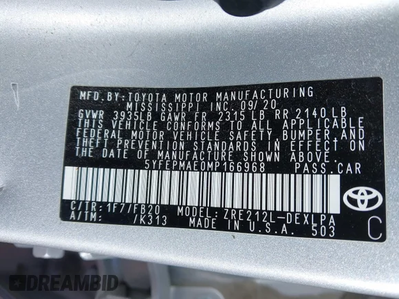✅ 2021 Toyota Corolla LE • VIN: 5YFEPMAE0MP166968 • Lot: 43784382. Wystawiony na IAAI z przebiegiem 140 166 mil. Bezpłatny archiwum sprzedaży aukcyjnych z USA i szczegółowy raport historii pojazdu na DreamBid. Zdjęcie 9.