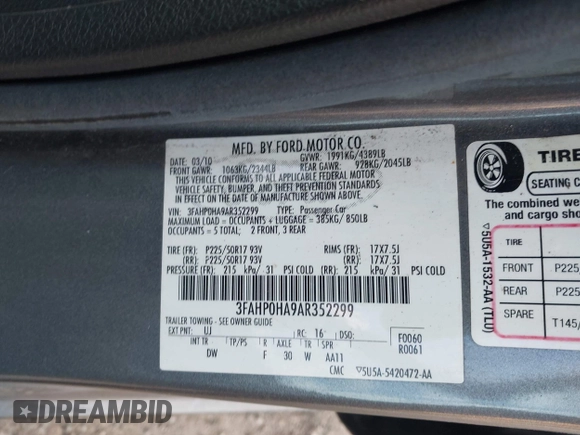 ✅ 2010 Ford Fusion SE • VIN: 3FAHP0HA9AR352299 • Lot: 44124230. Wystawiony na IAAI z przebiegiem 4 448 mil. Bezpłatny archiwum sprzedaży aukcyjnych z USA i szczegółowy raport historii pojazdu na DreamBid. Zdjęcie 9.
