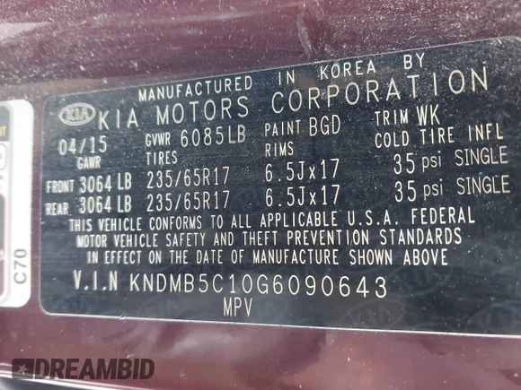 ✅ 2016 Kia Sedona LX • VIN: KNDMB5C10G6090643 • Lot: 41911980. Wystawiony na IAAI z przebiegiem 155 319 mil. Bezpłatny archiwum sprzedaży aukcyjnych z USA i szczegółowy raport historii pojazdu na DreamBid. Zdjęcie 9.