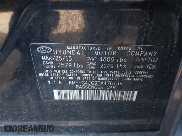 ✅ 2015 Hyundai Azera • VIN: KMHFG4JG9FA476139 • Lot: 43449663. Wystawiony na IAAI z przebiegiem 76 066 mil. Bezpłatny archiwum sprzedaży aukcyjnych z USA i szczegółowy raport historii pojazdu na DreamBid. Zdjęcie 9.