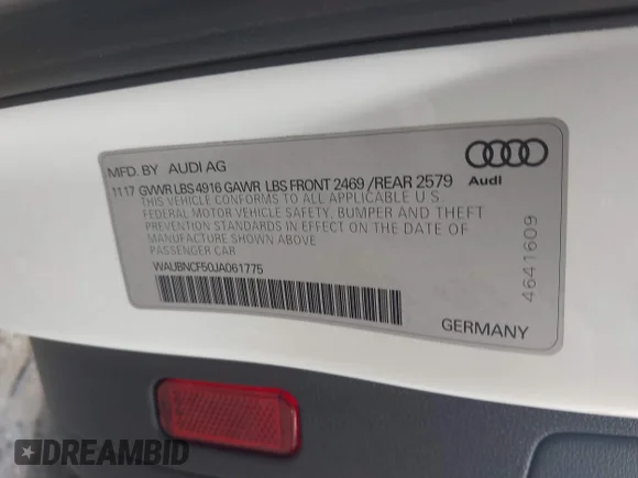 ✅ 2018 Audi A5 Sportback Premium Plus • VIN: WAUBNCF50JA061775 • Lot: 45295791. Listed on IAAI with 112,153 mi. Free auction sales archive from the USA and detailed vehicle history report at DreamBid. Image 9.