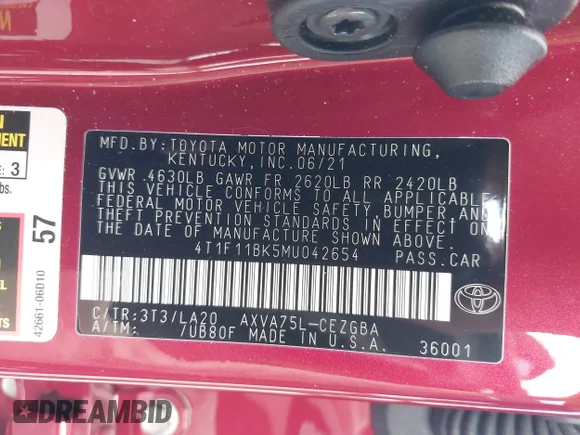 ✅ 2021 Toyota Camry XLE • VIN: 4T1F11BK5MU042654 • Lot: 43391138. Wystawiony na IAAI z przebiegiem 19 566 mil. Bezpłatny archiwum sprzedaży aukcyjnych z USA i szczegółowy raport historii pojazdu na DreamBid. Zdjęcie 9.