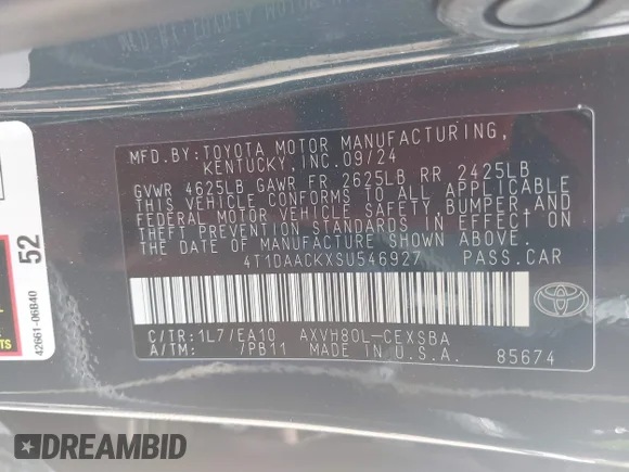 ✅ 2025 Toyota Camry LE • VIN: 4T1DAACKXSU546927 • Lot: 45359824. Wystawiony na IAAI z przebiegiem 7 549 mil. Bezpłatny archiwum sprzedaży aukcyjnych z USA i szczegółowy raport historii pojazdu na DreamBid. Zdjęcie 9.