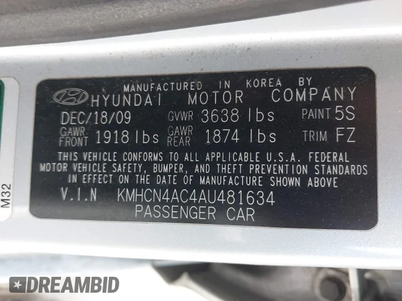 ✅ 2010 Hyundai Accent GLS • VIN: KMHCN4AC4AU481634 • Lot: 44622465. Wystawiony na IAAI z przebiegiem 105 986 mil. Bezpłatny archiwum sprzedaży aukcyjnych z USA i szczegółowy raport historii pojazdu na DreamBid. Zdjęcie 9.