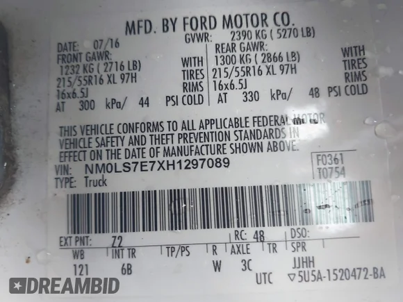 ✅ 2017 Ford Transit Connect XL • VIN: NM0LS7E7XH1297089 • Lot: 42960307. Wystawiony na IAAI z przebiegiem 123 001 mil. Bezpłatny archiwum sprzedaży aukcyjnych z USA i szczegółowy raport historii pojazdu na DreamBid. Zdjęcie 9.