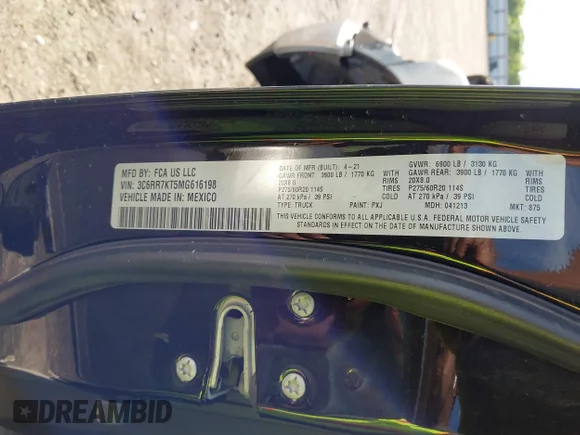 ✅ 2021 Ram 1500 Tradesman • VIN: 3C6RR7KT5MG616198 • Lot: 42091537. Wystawiony na IAAI z przebiegiem Nie podano. Bezpłatny archiwum sprzedaży aukcyjnych z USA i szczegółowy raport historii pojazdu na DreamBid. Zdjęcie 9.