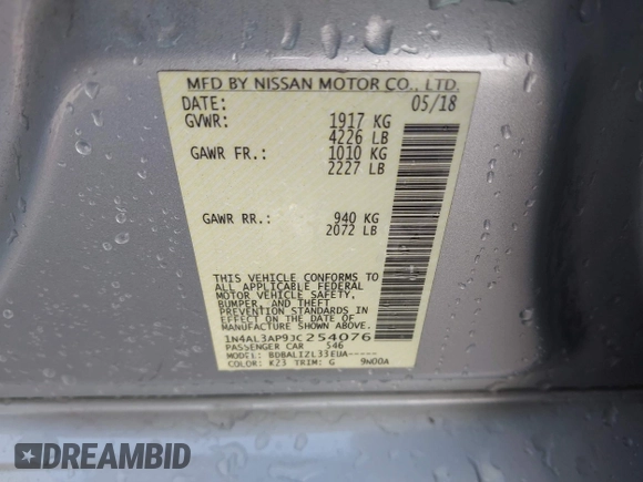 ✅ 2018 Nissan Altima SV • VIN: 1N4AL3AP9JC254076 • Lot: 42998855. Wystawiony na IAAI z przebiegiem 120 441 mil. Bezpłatny archiwum sprzedaży aukcyjnych z USA i szczegółowy raport historii pojazdu na DreamBid. Zdjęcie 9.