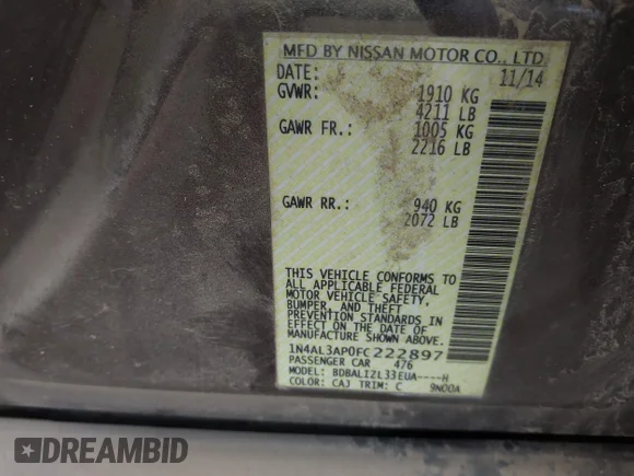 ✅ 2015 Nissan Altima S • VIN: 1N4AL3AP0FC222897 • Лот: 45397411. Опубликован ранее на IAAI с пробегом Не указан. Бесплатный доступ к архиву аукционных продаж из США и подробный отчёт об истории автомобиля на DreamBid. Изображение 9.