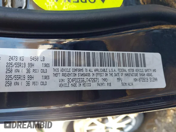 ✅ 2018 Dodge Journey GT • VIN: 3C4PDCEG6JT472671 • Lot: 44208511. Listed on IAAI with 103,046 mi. Free auction sales archive from the USA and detailed vehicle history report at DreamBid. Image 9.