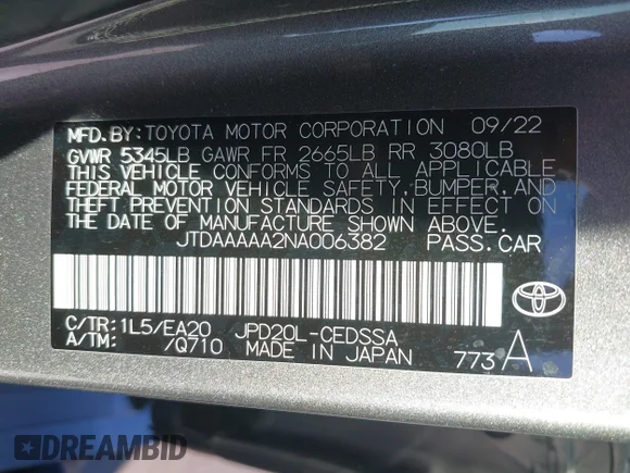 ✅ 2022 Toyota Mirai XLE • VIN: JTDAAAAA2NA006382 • Lot: 43486061. Wystawiony na IAAI z przebiegiem 16 755 mil. Bezpłatny archiwum sprzedaży aukcyjnych z USA i szczegółowy raport historii pojazdu na DreamBid. Zdjęcie 9.