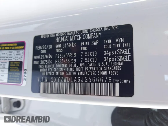 ✅ 2018 Hyundai Santa Fe Ultimate • VIN: 5XYZWDLA6JG566676 • Lot: 44252751. Wystawiony na IAAI z przebiegiem 62 482 mil. Bezpłatny archiwum sprzedaży aukcyjnych z USA i szczegółowy raport historii pojazdu na DreamBid. Zdjęcie 9.