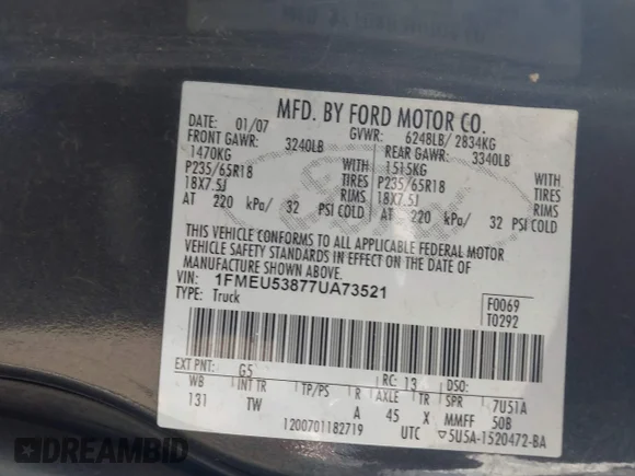✅ 2007 Ford Explorer Sport Trac Limited • VIN: 1FMEU53877UA73521 • Lot: 45007311. Wystawiony na IAAI z przebiegiem 251 426 mil. Bezpłatny archiwum sprzedaży aukcyjnych z USA i szczegółowy raport historii pojazdu na DreamBid. Zdjęcie 9.