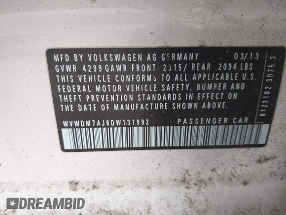 ✅ 2013 Volkswagen Golf TDI • VIN: WVWDM7AJ6DW131992 • Lot: 42510552. Wystawiony na IAAI z przebiegiem 102 013 mil. Bezpłatny archiwum sprzedaży aukcyjnych z USA i szczegółowy raport historii pojazdu na DreamBid. Zdjęcie 9.