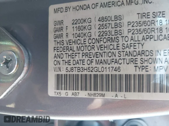 ✅ 2016 Acura RDX Technology • VIN: 5J8TB3H52GL011746 • Lot: 41817596. Wystawiony na IAAI z przebiegiem 82 546 mil. Bezpłatny archiwum sprzedaży aukcyjnych z USA i szczegółowy raport historii pojazdu na DreamBid. Zdjęcie 9.