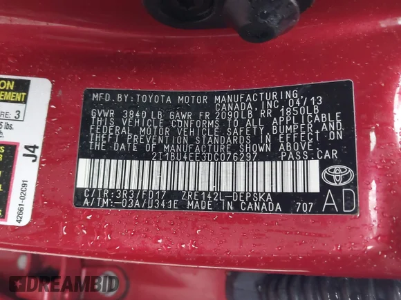 ✅ 2013 Toyota Corolla LE • VIN: 2T1BU4EE3DC076297 • Лот: 44664330. Опубліковано раніше на IAAI з пробігом 131 492 миль. Безкоштовний доступ до архіву аукціонних продажів зі США та докладний звіт про історію автомобіля на DreamBid. Зображення 9.