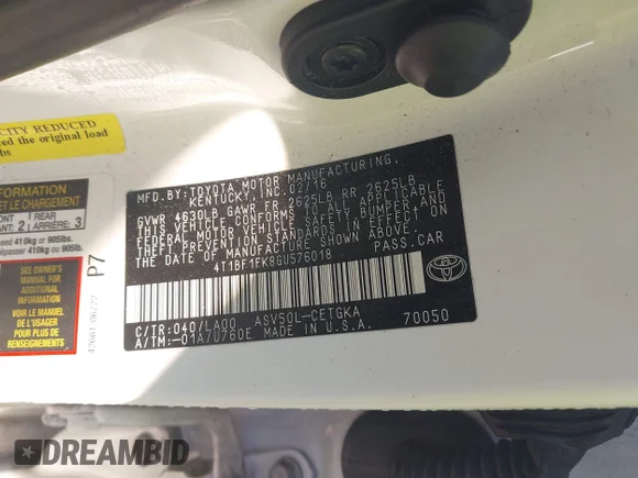 ✅ 2016 Toyota Camry XLE • VIN: 4T1BF1FK8GU576018 • Lot: 43400636. Wystawiony na IAAI z przebiegiem Nie podano. Bezpłatny archiwum sprzedaży aukcyjnych z USA i szczegółowy raport historii pojazdu na DreamBid. Zdjęcie 8.