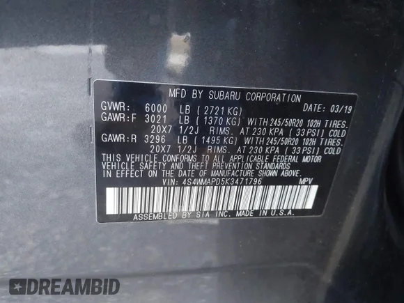 ✅ 2019 Subaru Ascent Limited • VIN: 4S4WMAPD5K3471796 • Лот: 43900091. Опубліковано раніше на IAAI з пробігом 80 082 миль. Безкоштовний доступ до архіву аукціонних продажів зі США та докладний звіт про історію автомобіля на DreamBid. Зображення 9.