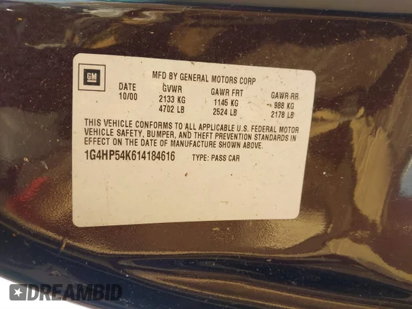 ✅ 2001 Buick LeSabre Custom • VIN: 1G4HP54K614184616 • Lot: 41824885. Wystawiony na IAAI z przebiegiem 93 114 mil. Bezpłatny archiwum sprzedaży aukcyjnych z USA i szczegółowy raport historii pojazdu na DreamBid. Zdjęcie 9.