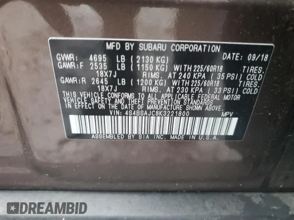✅ 2019 Subaru Outback Limited • VIN: 4S4BSAJC8K3221800 • Lot: 69966442. Wystawiony na Copart z przebiegiem Nie podano. Bezpłatny archiwum sprzedaży aukcyjnych z USA i szczegółowy raport historii pojazdu na DreamBid. Zdjęcie 10.
