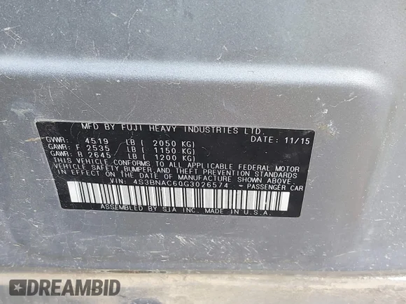 ✅ 2016 Subaru Legacy Premium • VIN: 4S3BNAC60G3026574 • Lot: 37414935. Wystawiony na IAAI z przebiegiem Nie podano. Bezpłatny archiwum sprzedaży aukcyjnych z USA i szczegółowy raport historii pojazdu na DreamBid. Zdjęcie 9.