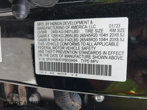 ✅ 2023 Honda Passport EX-L • VIN: 5FNYF8H51PB009494 • Lot: 42751895. Wystawiony na IAAI z przebiegiem 24 085 mil. Bezpłatny archiwum sprzedaży aukcyjnych z USA i szczegółowy raport historii pojazdu na DreamBid. Zdjęcie 9.