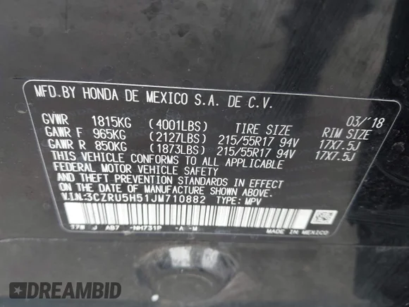✅ 2018 Honda HR-V EX • VIN: 3CZRU5H51JM710882 • Lot: 45114288. Wystawiony na IAAI z przebiegiem 120 175 mil. Bezpłatny archiwum sprzedaży aukcyjnych z USA i szczegółowy raport historii pojazdu na DreamBid. Zdjęcie 9.