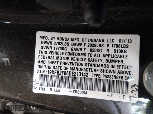 ✅ 2013 Honda Civic EX • VIN: 19XFB2F86DE213142 • Lot: 45188586. Wystawiony na IAAI z przebiegiem 137 384 mil. Bezpłatny archiwum sprzedaży aukcyjnych z USA i szczegółowy raport historii pojazdu na DreamBid. Zdjęcie 9.