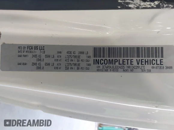 ✅ 2018 Ram 2500 • VIN: 3C7WR5AJ8JG314225 • Лот: 45317507. Опубликован ранее на IAAI с пробегом 72 828 миль. Бесплатный доступ к архиву аукционных продаж из США и подробный отчёт об истории автомобиля на DreamBid. Изображение 9.