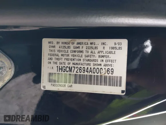 ✅ 2004 Honda Accord EX • VIN: 1HGCM72694A000169 • Lot: 44417709. Wystawiony na IAAI z przebiegiem 231 363 mil. Bezpłatny archiwum sprzedaży aukcyjnych z USA i szczegółowy raport historii pojazdu na DreamBid. Zdjęcie 9.
