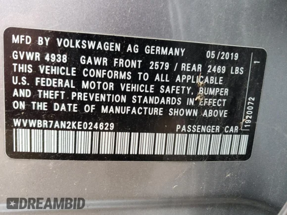 ✅ 2019 Volkswagen Arteon SE • VIN: WVWBR7AN2KE024629 • Lot: 66989292. Wystawiony na Copart z przebiegiem 20 242 mil. Bezpłatny archiwum sprzedaży aukcyjnych z USA i szczegółowy raport historii pojazdu na DreamBid. Zdjęcie 13.