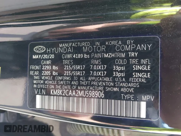 ✅ 2021 Hyundai Kona SEL • VIN: KM8K2CAA2MU598906 • Лот: 45011399. Опубликован ранее на IAAI с пробегом 41 493 миль. Бесплатный доступ к архиву аукционных продаж из США и подробный отчёт об истории автомобиля на DreamBid. Изображение 9.