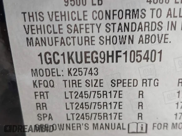 ✅ 2017 Chevrolet Silverado 2500HD Work Truck • VIN: 1GC1KUEG9HF105401 • Lot: 42952053. Wystawiony na IAAI z przebiegiem 84 654 mil. Bezpłatny archiwum sprzedaży aukcyjnych z USA i szczegółowy raport historii pojazdu na DreamBid. Zdjęcie 9.