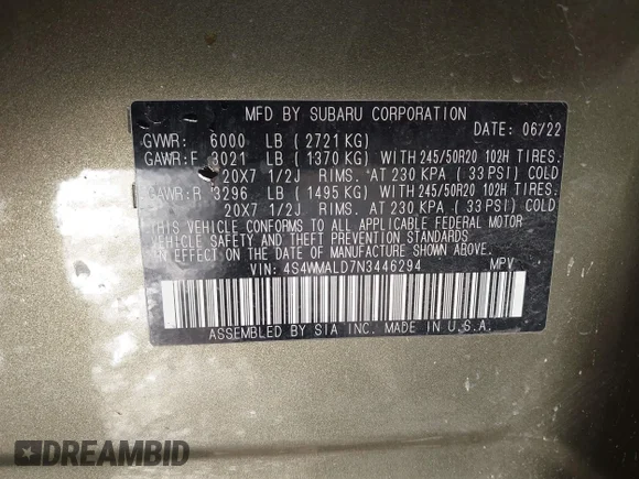 ✅ 2022 Subaru Ascent Limited • VIN: 4S4WMALD7N3446294 • Лот: 44164431. Опубліковано раніше на IAAI з пробігом 63 707 миль. Безкоштовний доступ до архіву аукціонних продажів зі США та докладний звіт про історію автомобіля на DreamBid. Зображення 9.