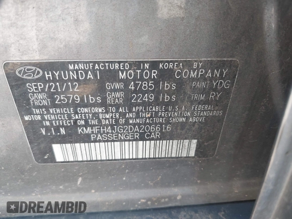 ✅ 2013 Hyundai Azera • VIN: KMHFH4JG2DA206616 • Lot: 44927165. Wystawiony na IAAI z przebiegiem 207 352 mil. Bezpłatny archiwum sprzedaży aukcyjnych z USA i szczegółowy raport historii pojazdu na DreamBid. Zdjęcie 9.