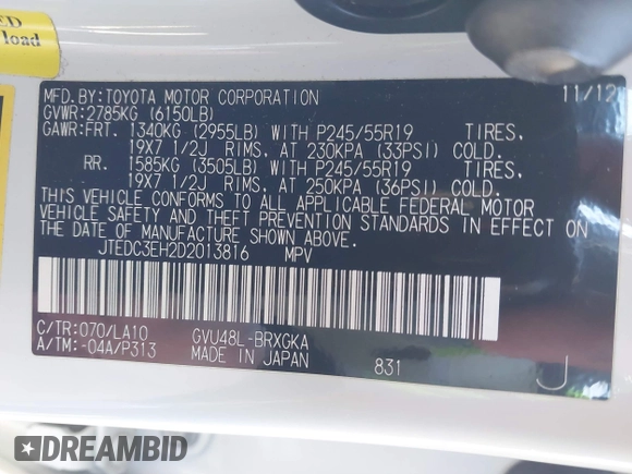 ✅ 2013 Toyota Highlander Limited • VIN: JTEDC3EH2D2013816 • Lot: 43996975. Wystawiony na IAAI z przebiegiem 93 952 mil. Bezpłatny archiwum sprzedaży aukcyjnych z USA i szczegółowy raport historii pojazdu na DreamBid. Zdjęcie 9.