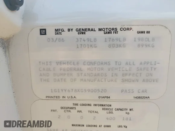 ✅ 1986 Chevrolet Corvette • VIN: 1G1YY678XG5900520 • Lot: 42984488. Wystawiony na IAAI z przebiegiem 469 117 mil. Bezpłatny archiwum sprzedaży aukcyjnych z USA i szczegółowy raport historii pojazdu na DreamBid. Zdjęcie 9.